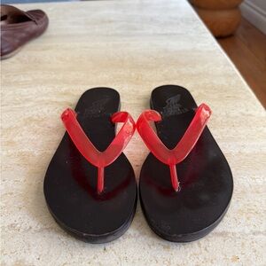 Ancient Greek Sandal Red and Black Women's Flip Flops